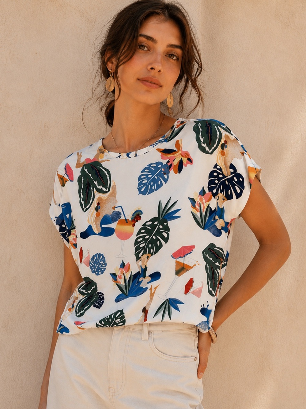 & Other Stories Paris Atelier Tropical Art Print Blouse Top